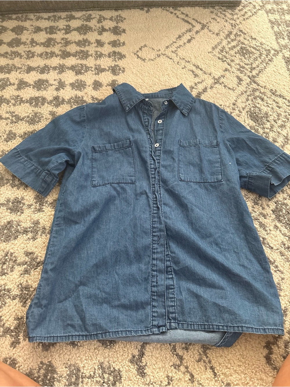 Blue Denim Short-Sleeve Button Front Shirt